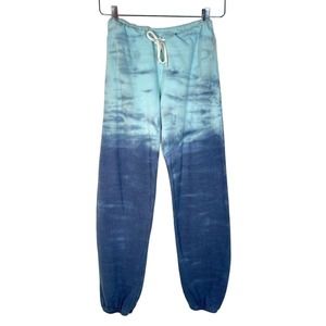 Monrow Women's Ombre Tie Dye Sweatpants Joggers XS Ocean Blue Drawstring Waist